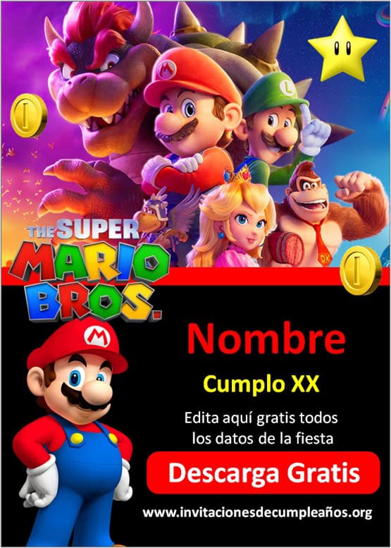 Invitaciones de Cumpleaños Super Mario - Comprar Online {Miles de Fiestas}